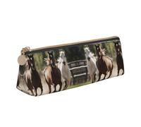GVCHJKDR Three Running Horses Print Leather Triangle Pencil Pouch,Smooth Zipper Stationery Bag