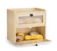 Gvdeirn 2-Layer Bread Bin, Double Bread Bin for Kitchen Countertop, Double Layer Breads Container with Front Opening Vintage Cupboard for Keeping Homemade Bread Fresh (Natural)
