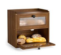 Gvdeirn 2-Layer Bread Box, Bread Bins for Kitchen Countertop, Double Decker Large Breads Container Front Opening Vintage Cupboard for Homemade Breads to Keep Breads Fresh (Brown)