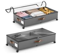 Gvdeirn 2 Pack Under Bed Storage Box with Lid and Zip 48L Underbed Storage Bag on Wheels 360° Rotation Under Bed Drawers, Metal Frame, Easy Pull-out, for Clothes, Shoes and Blankets 78 ×42 ×17 cm