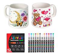 Gvdeirn Pottery Mug Painting Kit for Adults - Paint Your Own Mug Set with 2 Mugs & 12 Ceramic Pens - DIY Date Night Craft Gift for Couples, Christmas Ceramic Cup Art Kit