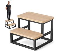 Gvdeirn Wooden 2 Step Stools for Adults Kids Pets Waterproof Study Rust-proof Step Stool with Adjustable Non-Slip Feet Heavy Duty Steel Supports Up to 200 kg for Kitchen Bathroom Garden