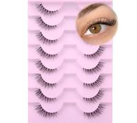 GVEFETIEE Eyelashes Half Lashes Natural Look Strip Short Lashes Wispy Lashes 3/4 Cat Eye Lashes 14mm Fake Eyelashes Clear Band Eye Lashes Pack by GVEFETIEE 8 Pairs