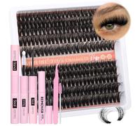 GVEFETIEE Fluffy Lash Extension Kit - Volume 50D & 60D Individual Lashes - 240pcs Thick Eyelash Clusters with Lash Bond, Seal & Remover Tweezers