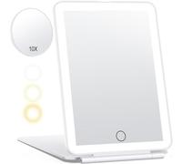 GVEFIVME Portable Travel Makeup Mirror With LED Lights, Touch Screen Adjustable Lighted Vanity, USB Rechargeable Compact With Magnification (White)