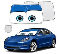 Gven Sunshade for Tesla Model Y Accessories 2025 Funny Eyes Windshield Sun Shade Car Front Window Shade for Tesla Model 3 Accesssories Dual-Sided Versatility (Blue, for Tesla)