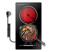 Gveyajo Ceramic Hob 2 Zone, 2 Ring Electric Hob Slider Control, Built-in & Countertop Hob, 3000W Plug in Double Electric Hob, 9 Power Levels, Timer, Residual Heat Indicator, Child Lock, 220-240V