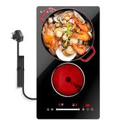 Gveyajo Double Ceramic Hob 2200W, Portable Electric Cooktop with Dual Heating Zones, Infrared Hot Plates for All Cookware, Touch Control, Timer & Child Lock, Black Glass Surface