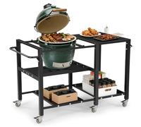 GVGBUK Outdoor Grill Table for Big Green Egg, Suitable for Various Sizes of Green Egg Nest Grill Racks,BBQ Cart with Lockable Wheels, Storage Rack Bottle Opener-Prep Cooking Station for Party, Black.