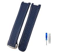 GVGMTAEAVZ 20MM Rubber Silicone Watch Strap Fit for Omega Seamaster 300 AT150 Aqua Terra Ultra Light 8900 Steel Buckle Watchband Watch Clasp(Blue-White Line,20mmRoseGold Buckle)