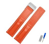 GVGMTAEAVZ Fit for Breitling Strap Italy Genuine Leather Watch Band Premier B01 Colt Chronograph Avenger Aviator 8 316L Buckle Logo 22 24mm Watch Clasp(Oranje,22mmSilver Buckle)