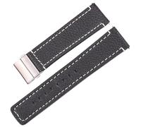 GVGMTAEAVZ Genuine Leather Watch Band Strap Women Men 18mm 20mm 22mm 24mm Black Brown Blue Soft Cowhide Watchband with Deployment Clasp Watch Clasp(Black,20mm)