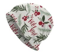 GVGOAGL Beanie for Women Men, Stretch Knitted Beanies Hat Lightweight Casual Slouchy Chemo Cap Headwear Gifts, Christmas Holly Leaf Berries Red and Green, One size