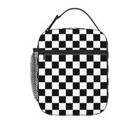 GVGOAGL Black White Checkered Insulated Lunch Bag Reusable Cooler Lunch Box Portable Leakproof Thermal Container Tote Bags for Girls Boys School Travel