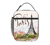 GVGOAGL Paris Eiffel Tower Romantic Insulated Lunch Bag Reusable Cooler Lunch Box Portable Leakproof Thermal Container Tote Bags for Girls Boys School Travel
