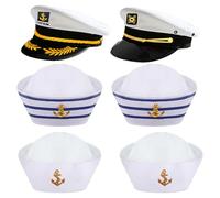 Gvhntk 6 Pieces Yacht Captain Sailor Hat Navy White Ship Boat Cap for Men Women Costume Accessory Halloween Dressing up Party