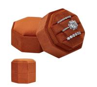 Gvhntk Velvet 3 Slots Jewelry Ring Box Vintage Octagon Ring Display Holder Gift Premium Gorgeous Case with Detachable Lid for Wedding Engagement Proposal Keepsake Ceremony (Burnt Orange)