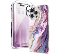 GVIEWIN Case Compatible with iPhone 15 Pro Max 6.7" 2023, with Screen Protector+Camera Lens Protector,[Mili-Grade Protection]Non-yellow Sparkle Marble TPU Shockproof Anti-Scratch Cover,Dreamland River