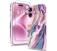 GVIEWIN Compatible with iPhone 16 Case 6.1" 2024, with Screen Protector & Camera Lens Protector, Marble Shockproof Military Grade Drop Protection Anti-scratch Bumper Slim Cover, Dreamland River