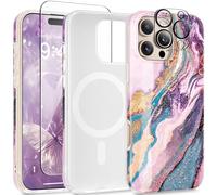 GVIEWIN Compatible with iPhone 16 Pro Case, [Compatible with MagSafe] Shockproof Magnetic Marble Slim Bumper Protective Phone Cover for Women Girls 2024 6.3", Dreamland River