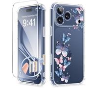 GVIEWIN Compatible with iPhone 17 Pro Case 6.3" 2025, with Screen Protector, [Full Camera Protection] Shockproof Military Grade Drop Protective Clear Floral Phone Cover for Women,Colorful Butterfly
