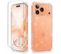 GVIEWIN Compatible with iPhone 17 Pro Case 6.3" 2025, with Screen Protector, [Full Camera Protection] Shockproof Military Grade Drop Protective Clear Floral Slim Phone Cover for Women,Glitter