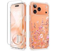 GVIEWIN Compatible with iPhone 17 Pro Case 6.3" 2025, with Screen Protector, [Full Camera Protection] Shockproof Military Grade Drop Protective Clear Floral Slim Phone Cover for Women,Floratopia