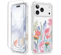 GVIEWIN Compatible with iPhone 17 Pro Case 6.3" 2025, with Screen Protector, [Full Camera Protection] Shockproof Military Grade Drop Protective Clear Floral Slim Cover for Women (Botanica/Colorful)