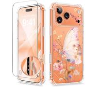 GVIEWIN Compatible with iPhone 17 Pro Max Case 6.9" 2025, with Screen Protector, [Full Camera Protection] Shockproof Military Grade Drop Protective Clear Floral Phone Cover for Women,Magic Butterfly