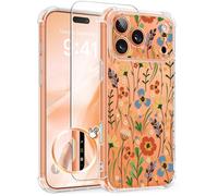 GVIEWIN Compatible with iPhone 17 Pro Max Case 6.9" 2025, with Screen Protector, [Full Camera Protection] Shockproof Military Grade Drop Protective Clear Floral Phone Cover for Women,Orange