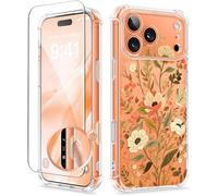 GVIEWIN Compatible with iPhone 17 Pro Max Case 6.9" 2025, with Screen Protector, [Full Camera Protection] Shockproof Military Grade Drop Protective Clear Floral Phone Cover for Women,Petite Blooms