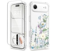 GVIEWIN Compatible with iPhone Air Case 6.5" 2025, with Screen Protector, [Full Camera Protection] Shockproof Military Grade Drop Protective Clear Floral Women Phone Cover for 17 Air,Aquilegia/White