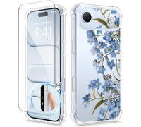 GVIEWIN Compatible with iPhone Air Case 6.5" 2025, with Screen Protector, [Full Camera Protection] Shockproof Military Grade Drop Protective Clear Floral Women Phone Cover for 17 Air,Aconite/Blue