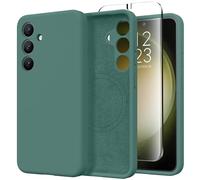 GVIEWIN Compatible with Samsung Galaxy S24 Plus Case with Screen Protector,Compatible with Magsafe,Silicone Camera Fullbody Protection Shockproof Anti-scratch Soft Microfiber Lining, Midnight Green