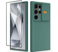 GVIEWIN Compatible with Samsung Galaxy S24 Ultra Case with Slide Camera Cover+Screen Protector,Silicone Fullbody Protection Shockproof Anti-scratch Soft Microfiber Lining 6.8" 2024, Midnight Green