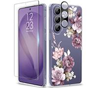 GVIEWIN Compatible with Samsung Galaxy S26 Plus Case 6.7" 2026, with Screen & Camera Lens Protector,Non-yellow Flower Clear Anti-Scratch Shockproof Bumper Protective Girls Cover,Cherry Blossoms/Purple