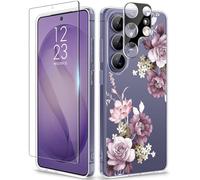 GVIEWIN Compatible with Samsung Galaxy S26 Ultra Case 6.9" 2026,with Screen & Camera Lens Protector,Non-yellow Flower Clear Anti-Scratch Shockproof Bumper Protective Girls Cover,Cherry Blossoms/Purple