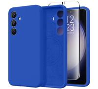 GVIEWIN Compatible with Samsung S24 Case Galaxy with Screen Protector,Compatible with Magsafe,Silicone Integrated Camera Fullbody Protection Shockproof Anti-scratch Soft Microfiber Lining, Klein Blue