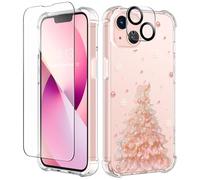 GVIEWIN for iPhone 13 Case TPU Clear Flower with Screen+Lens Protectors