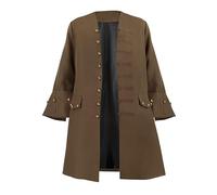 GVLAQST Men Pirate Coat Captain Jack Sparrow Jacket Halloween Renaissance Medieval Party Costume Colonial Outfit Brown XL