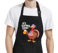 Gvlrbut Funny Thanksgiving Aprons for Men Women with Pockets, Holiday Apron for Cooking BBQ, Turkey Gifts for Chef Family, Black- It's Turkey Time, One size