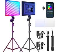 GVM RGB LED Video Lights Photography Lighting Kit, 50W Bi-Color 3200K-5600K Studio Lights, 2-Packs 672 Led Beads APP Control Film Lights Panels for Videography/Streaming/Gaming/YouTube CRI 97+