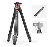 GVM TRIP38 62" Video Camera Tripod Carbon Fiber with Damping Adjustable Fluid Head, Fiber with Leveling 360°Panorama Head, Detachable Center Axis, Fast Flip Buckle, Arca QR Plate Compatible with V3