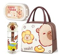 GVMJHYK Capybara Water Bottle with Bento Lunch Box, Pack of 3, Capybara Lunch Bag, Cartoon Animals Water Bottle, Cartoon Lunch Box for School or Nursery (Capybara 7)