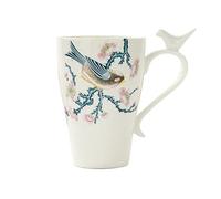 GVNFJKJK Ceramic Coffee Cup Coffee Mug,Mugs, Milk Tea Ceramic,350ML Exquisite Bone China Bird Breakfast Cup Hand-Painted Pattern(Grey)