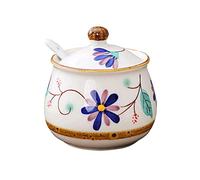 GVNFJKJK Ceramic condiment jars, Spices jars,Nordic Retro Sugar Bowl with Lid,Hand Drawn Pattern Storage Jar,Porcelain Pot,Spice,-fish-Pot(Blue)