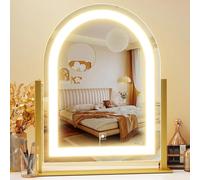 Gvnkvn Arched Makeup Vanity Mirror with Lights 17.2" Large LED Lighted Mirror, Hollywood Make Up Mirror with Lighting, Smart Touch,Detachable 5X Magnification 360° Rotation, (Gold,Gift Box)