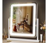 Gvnkvn Makeup Vanity Mirror with Lights 15.2" Large LED Lighted Mirror, Hollywood Make Up Mirror with Lighting for Bedroom Tabletop, Smart Touch,Detachable 10X Magnification 360° Rotation, (White)