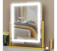 Gvnkvn Makeup Vanity Mirror with USB Charging Port 11" x 9" Large LED Makeup Mirror, Desk Mirorr with Lights, Light up Mirror with 10X Magnification and, Dimmable 3 Modes, Touch Control Gold
