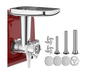 GVODE Accessories for Mincer for Bosch Mum 58720 Food Processor, Suitable for Bosch Multifunction Robot, Includes 3 Sausage Filling Tubes and 4 Types of Grinding Plates